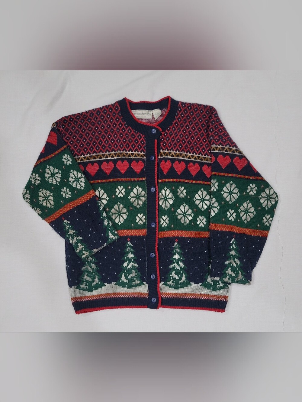 Classic Holiday Knit Cardigan - Navy, Green & Red